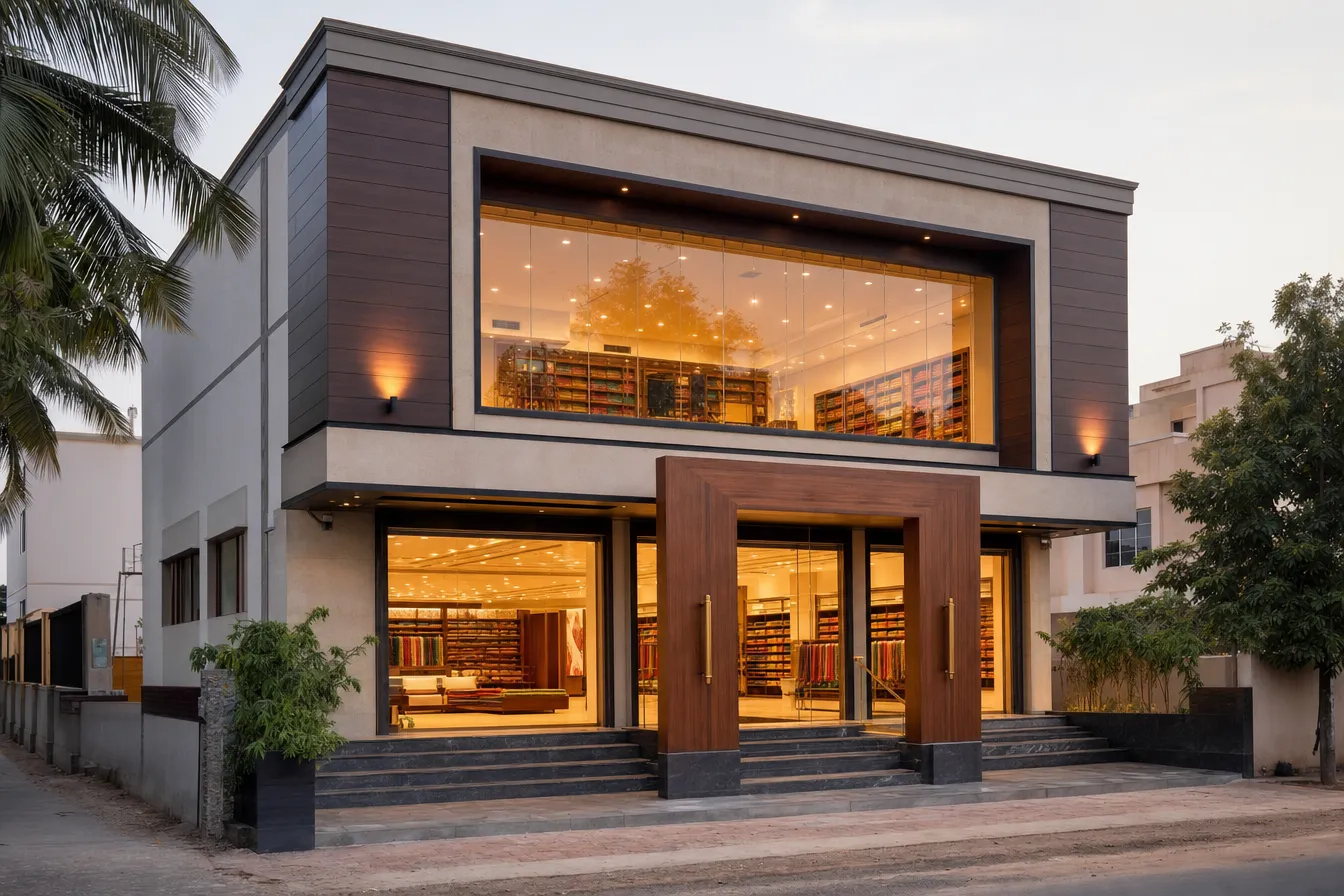 Silk saree showroom, Kanchipuram — design impression